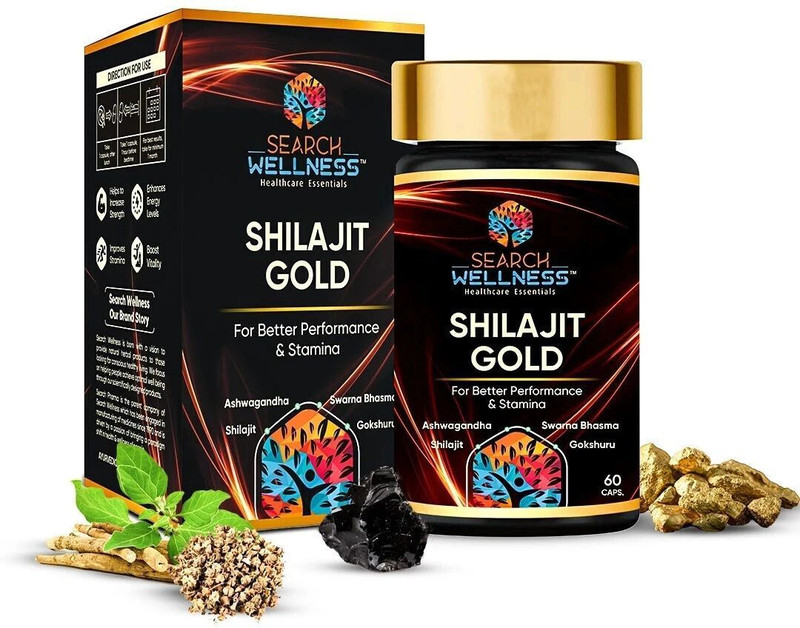 SEARCH WELLNESS Shilajit Gold 60 Capsules Helps in boosting Strength, Stamina For Women & Men(60 Capsules)