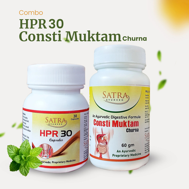 Satra Ayurved HPR 30 + Consti Muktam Churna Combo(30 Capsules, 60 g)
