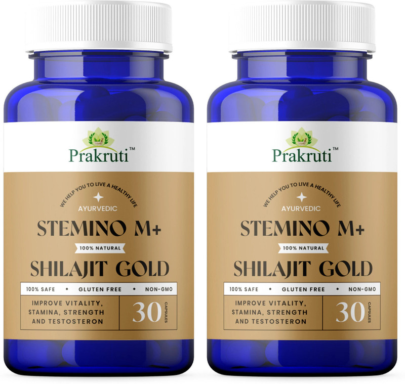 Prakruti Pure Herbs Himalayan Shilajit Gold, Safedmusli, Ashwgandha, Kesar Capsules(Pack of 2, 60 Capsules)