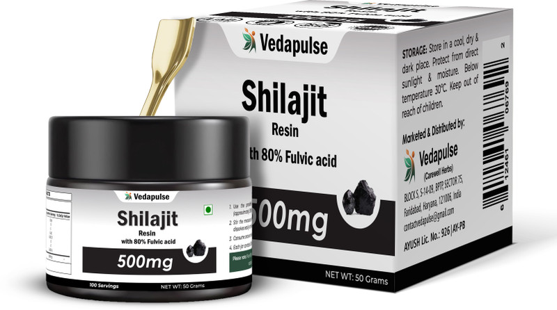 Vedapulse Himalayan Ayurvedic Shilajit/Shilajeet Resin (50g) with 80% Fulvic Acid 500 mg(50 g)