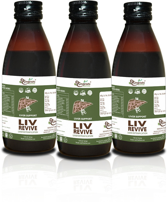 Hindrishi Ayurveda Liv-Revive Syrup for Total Liver Detox, Fatty Liver , Gastric issues, Alcohol Toxicity, Weak Liver , Jaundice , Indigestion ,Constipation Pack of 3 Bottle(Pack of 3, 450 ml)