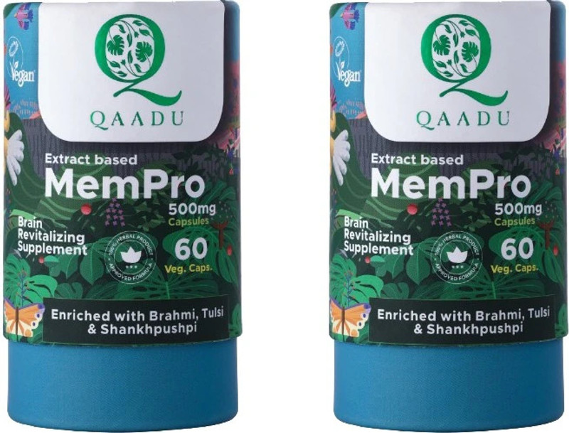 Qaadu MemPro| Brain Revitalizing Supplement|(500mg){Pack of 2}(Pack of 2, 120 Capsules)