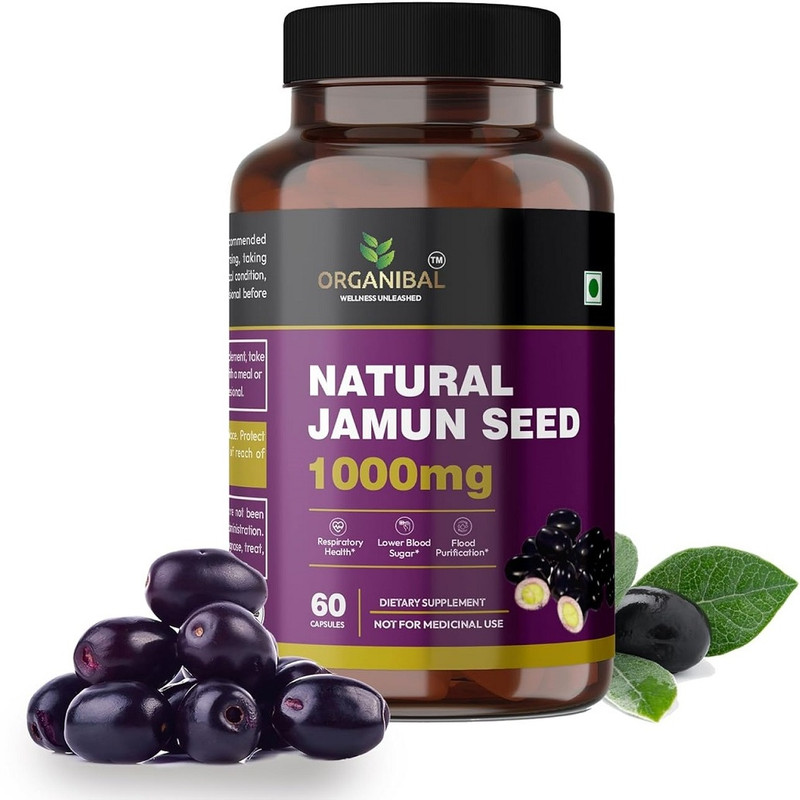 ORGANIBAL Jamun Seed Capsules for Heart and Liver, Blood Sugar & Detoxification 60 Caps(60 Capsules)