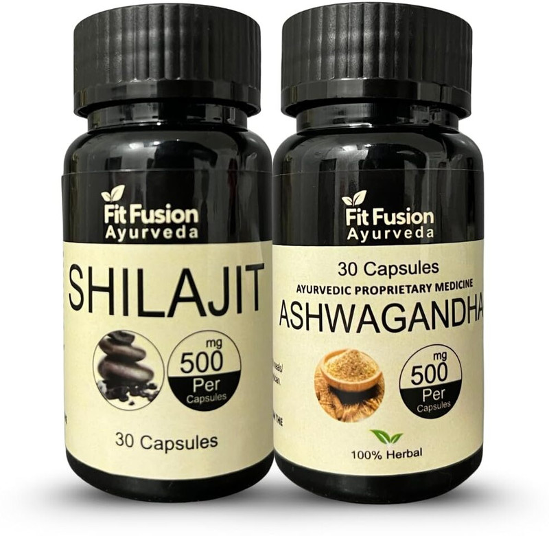 FIT FUSION AYURVEDA Ashwagandha + Shilajit Vitality Combo For Energy, Strength, Stamina & Stress(Pack of 2, 30 Capsules)
