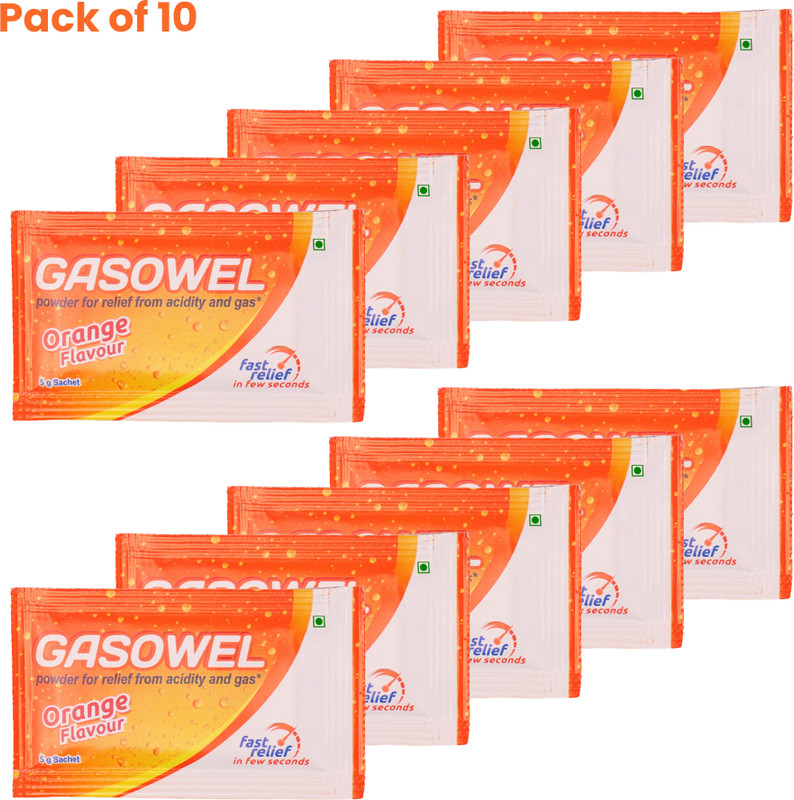 GASOWEL Ayurvedic Powder Sachet, Relief for Acidity, Bloating | Orange Flavor - 10PCS(Pack of 10, 50 g)