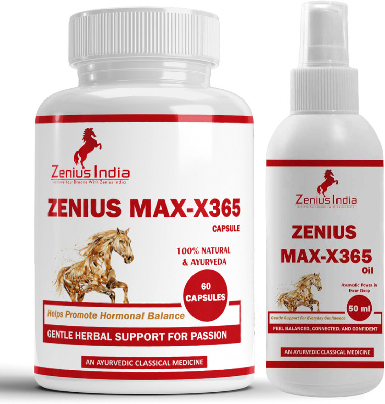 Zenius India MAX-X365 Ayurvedic Capsule and Oil | Improve Men Power and Strength(Pack of 2, 60 Capsules, 50 ml)