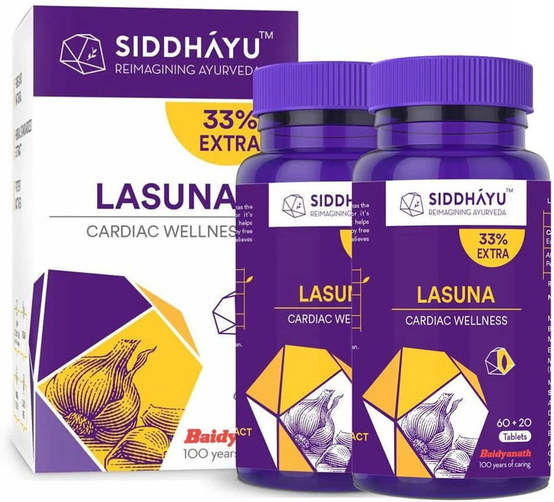 Siddhayu Lasuna Tablet, Cardiac Wellness | 60 + 20 Tablets (Pack of 2)(Pack of 2, 60 Tablets)