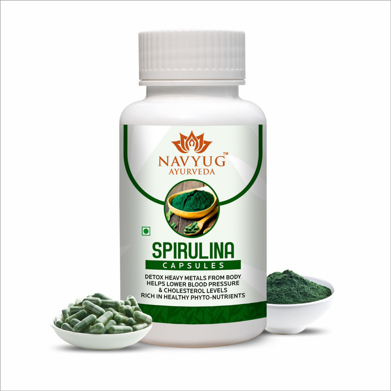 Navyug Ayurveda Spirulina Capsules Detox Heavy Metals Help in Blood Pressure & Cholesterol Level(30 Capsules)
