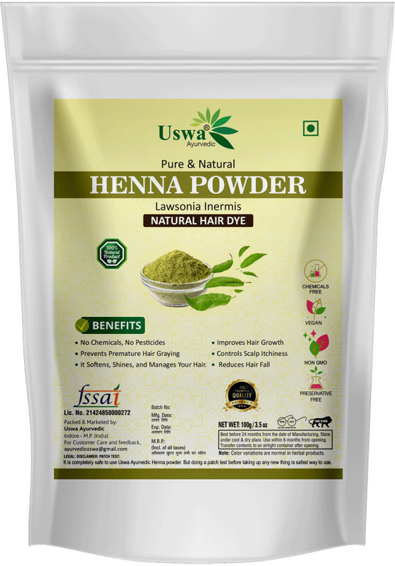 Uswa Ayurvedic Natural & Herbal Henna Powder (Mehendi) For Hair Color-100g(100 g)