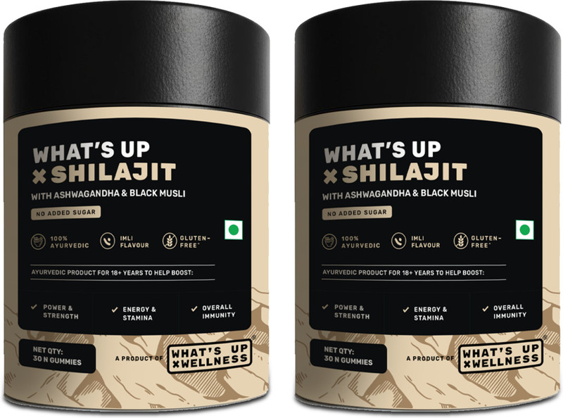 What's Up Wellness Shilajit Gummies | 200 Mg Resin With Ashwagandha, Black Musli | 60 Gummies(Pack of 2, 60 Tablets)