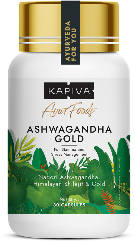 Kapiva Ashwagandha Gold Capsules |With Gold, Shilajit | Helps in Stress Management(30 Capsules)