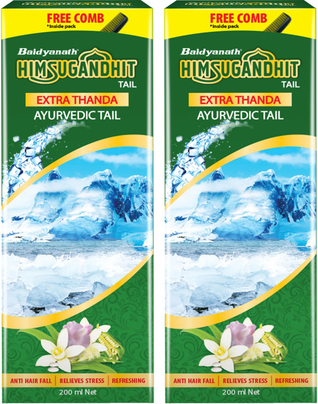 Baidyanath Himsugandhit Tail- An Extra Thanda Ayurvedic Oil | Enriched with Bhringraj, Brahmi, Amla and 6 other powerful herbs | Provide relief from daily mental and physical stress(Pack of 2, 400 ml)