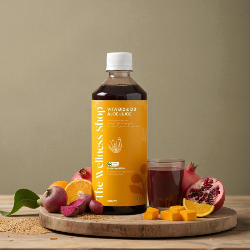 The Wellness Shop Vitamin B12 and D3 Aloe Juice, Natural Energy & Immunity Booster for Men & Women(500 ml)