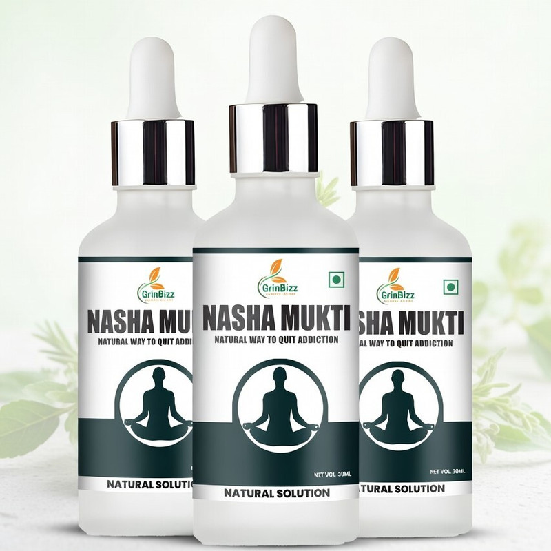 grinbizz Nasha Mukti Plus Drops Ayurvedic De-Addiction Quit Alcohol and Drug Addiction(Pack of 3, 90 ml)