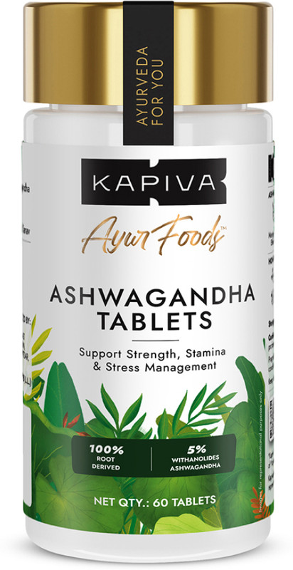 Kapiva Ashwagandha 250 mg Tablet, 5% Withanolides, 100% Root Derived, Stress Reliever(60 Tablets)