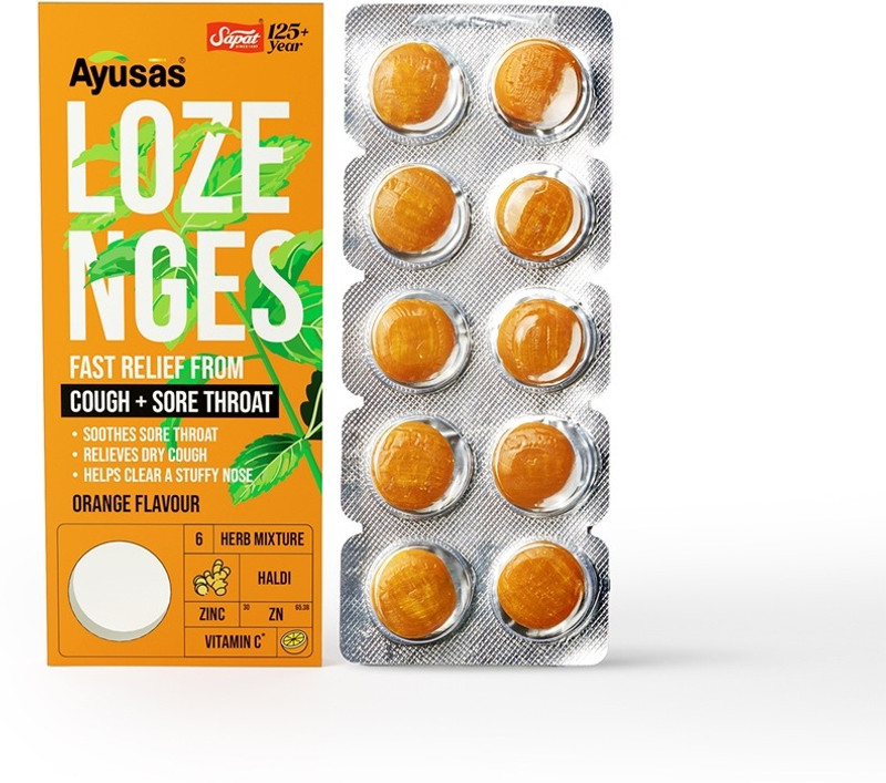 Ayusas Ayurvedic Turmeric Curcumin Lozenges for Sore Throat, Cough & Cold(Pack of 20, 200 Tablets)