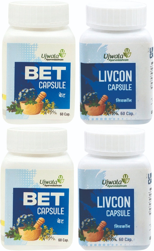 UJWALA AYURVEDASHRAM Bet and Livcon capsule diabetes combi pack(Pack of 4, 240 Capsules)