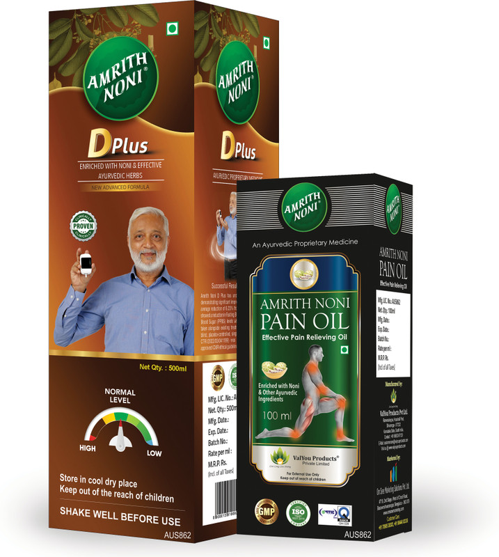 AMRITH NONI D Plus Juice & Pain Relief Oil | Helps to manage Blood SugarLevels(500 ml, 100 ml)