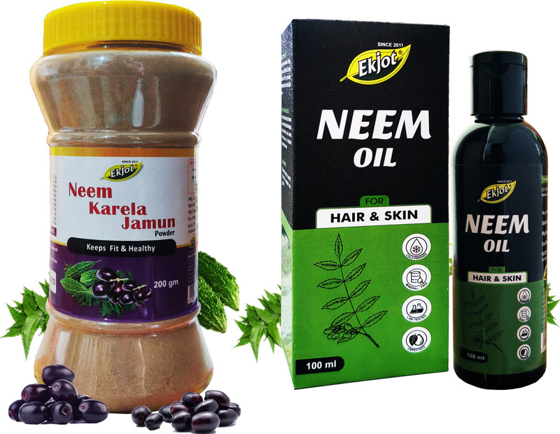 Ekjot Neem Karela Jamun Powder (200gm) + Neem Oil (100ml) | Combo Pack(Pack of 2, 300 g)