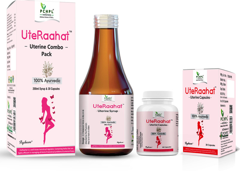 PCHPL Wellness UteRaahat | Uterine Combo-100% Ayurvedic Uterine Care- 200ml Syrup & 30 Capsules(200 ml, 30 Capsules)