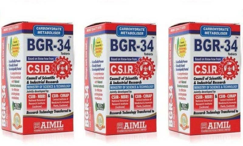 AIMIL BGR-34 Herbal Tablets For Endocrine Health & Diabetes Control (Pack of 3)(Pack of 3, 300 Tablets)