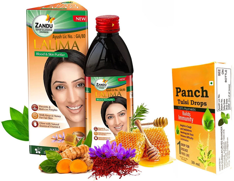 ZANDU Lalima Blood Purifier Syrup (200ml) and Panch Tulsi (30ml)(Pack of 2, 200 ml, 30 ml)