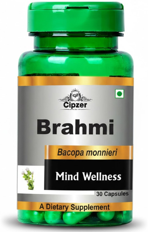 CIPZER Brahmi 60 Capsules | Boosts Memory & Focus | Reduce Stress | Brain Tonic Support(60 Capsules)
