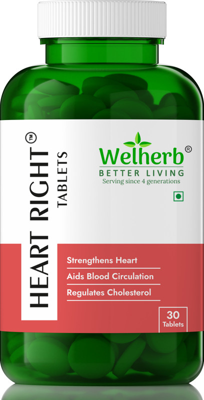 Welherb Heart Right - Ayurvedic Support for Cholesterol | Zero Preservatives & Fillers(30 Tablets)