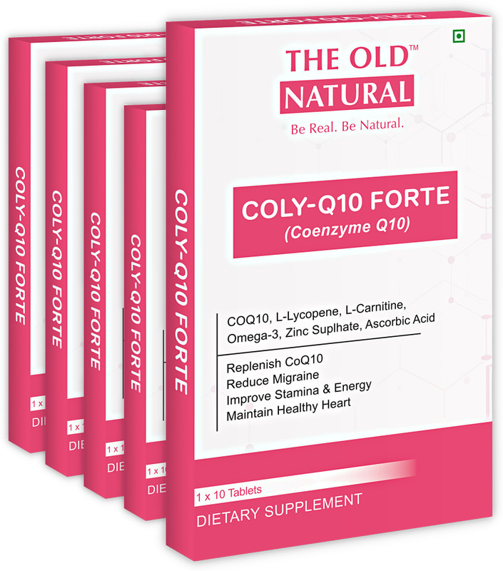 The Old Natural ColyQ10 Forte Tablets of COQ10 with L-Lycopene, Carnitine, Omega-3(Pack of 5)(Pack of 5, 50 Tablets)