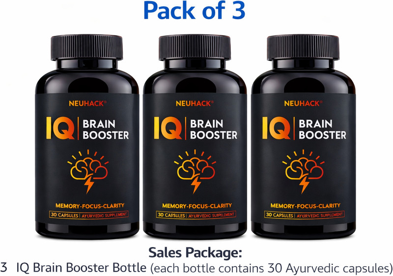 Neuhack IQ Brain Booster Memory Support Supplement with Brahmi Bacopa Monnieri, Ashwagandha, Shatavari & Jatamansi - 30 Ayurvedic Capsules(30 Capsules)