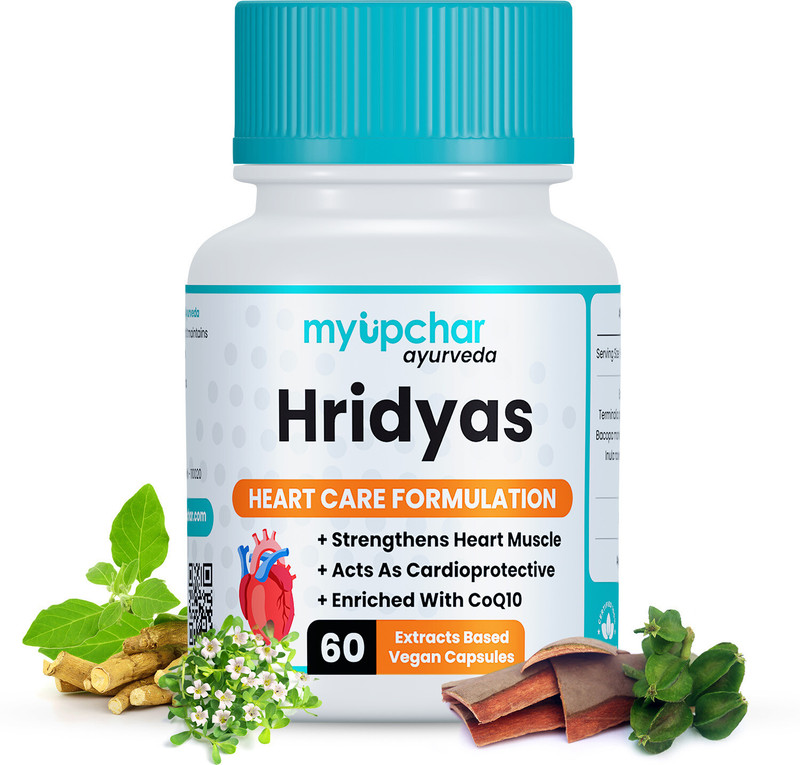 myupchar ayurveda Hridyas Capsule For Heart Care|Ashwagandha, Brahmi, Arjuna Extract Based + CoQ10(60 Capsules)