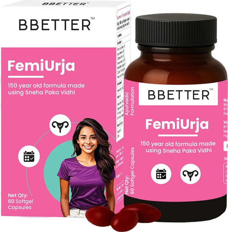 BBETTER FemiUrja | Ayurvedic Menstrual Health Support – PMS Relief & Digestive Support(60 Capsules)