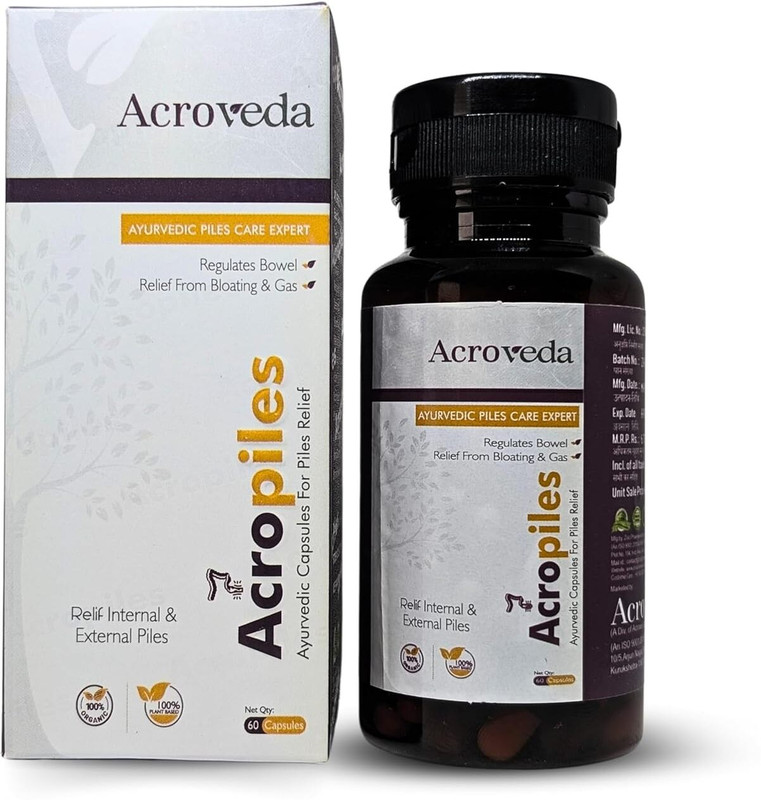 Acrowell Labs AcroPiles Ayurvedic Capsules for Piles Relief | Help to Reduces Pain and Relieve(60 Capsules)
