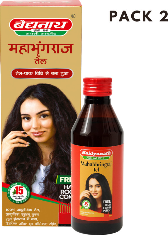 Baidyanath Mahabhringraj Tel | Ayurvedic Hair Oil - 100 Ml + Free Hair Root Comb Pack 2(200 ml)