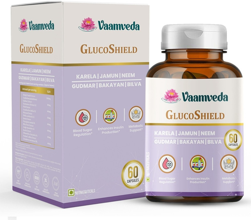 Vaamveda GlucoShield Karela Neem Jamun Blood Sugar Control Diabetic Care Tablet Medicine(60 Capsules)