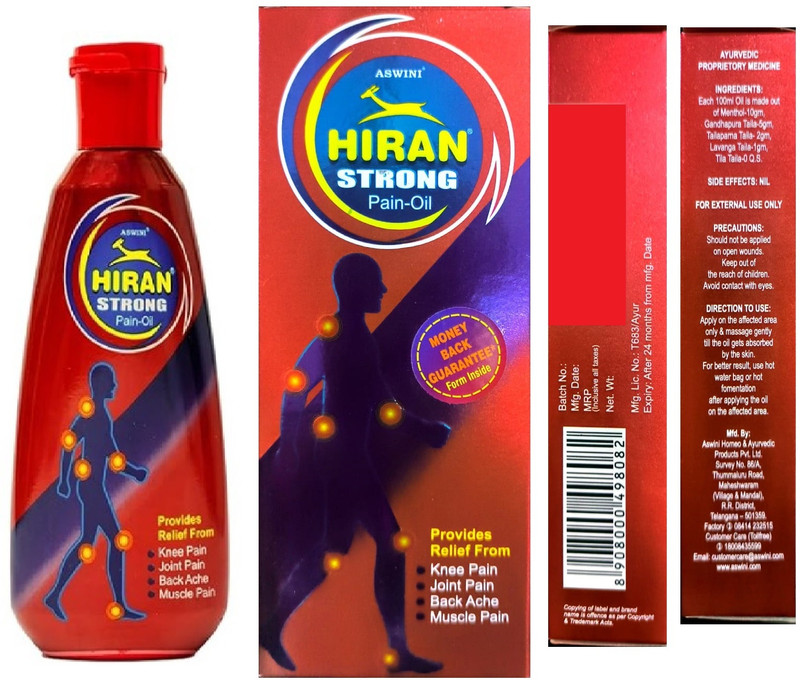 aswini Hiran strong body pain relief oil |80 ml | RED OIL | for Muscles and joints Liquid(80 ml)