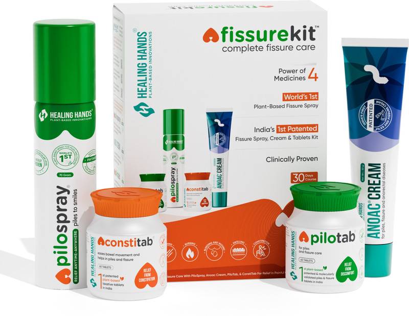 Healing Hands FissureKit Complete Fissure Care 30-DayPiloSpray Anoac cream PiloTab ConstiTab(Pack of 4, 400 g)