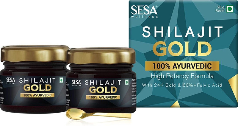 SESA Ayurvedic Himalayan Shilajit with Gold Resin 24k Gold|Boosts Stamina 20g X 2pcs(Pack of 2, 40 g)