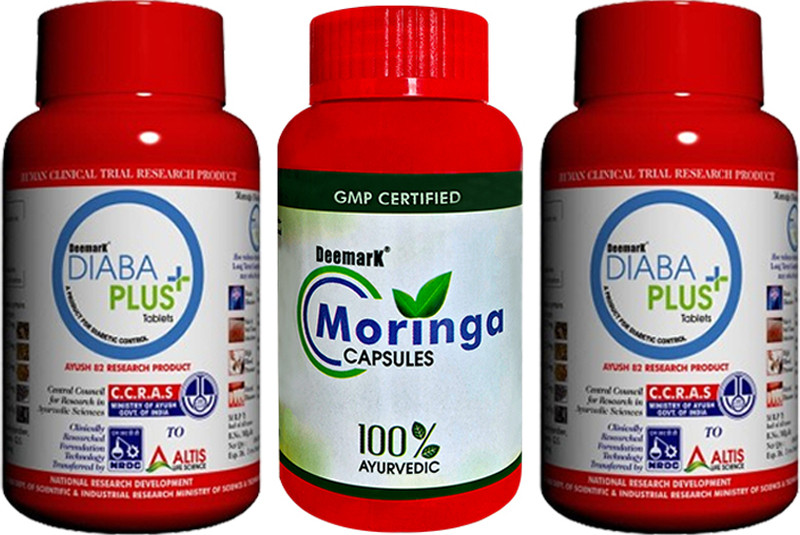 DEEMARK Diaba Plus with Moringa Capsules(Pack of 3, 180 Tablets, 60 Capsules)