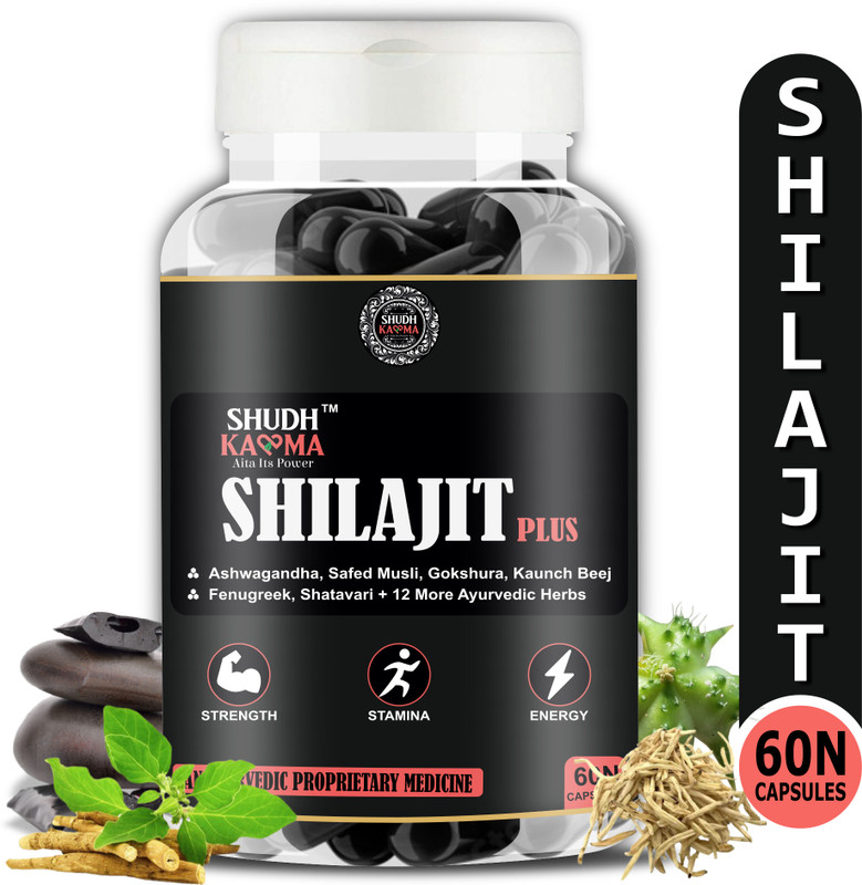 Shudh Kaama Original Shilajit with Ashwagandha Gokshura Safed-Musli | Performance & Stamina(60 Capsules)