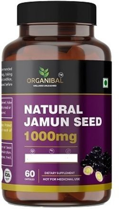 ORGANIBAL Jamun Seed Extract Blood Sugar Capsules Detoxification for Men & Women 1000mg(60 Capsules)