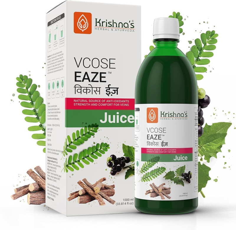 Krishna's Herbal & Ayurveda Vcose Eaze Juice Natural Source of Antioxidants Strength & Comfort for Veins(1000 ml)