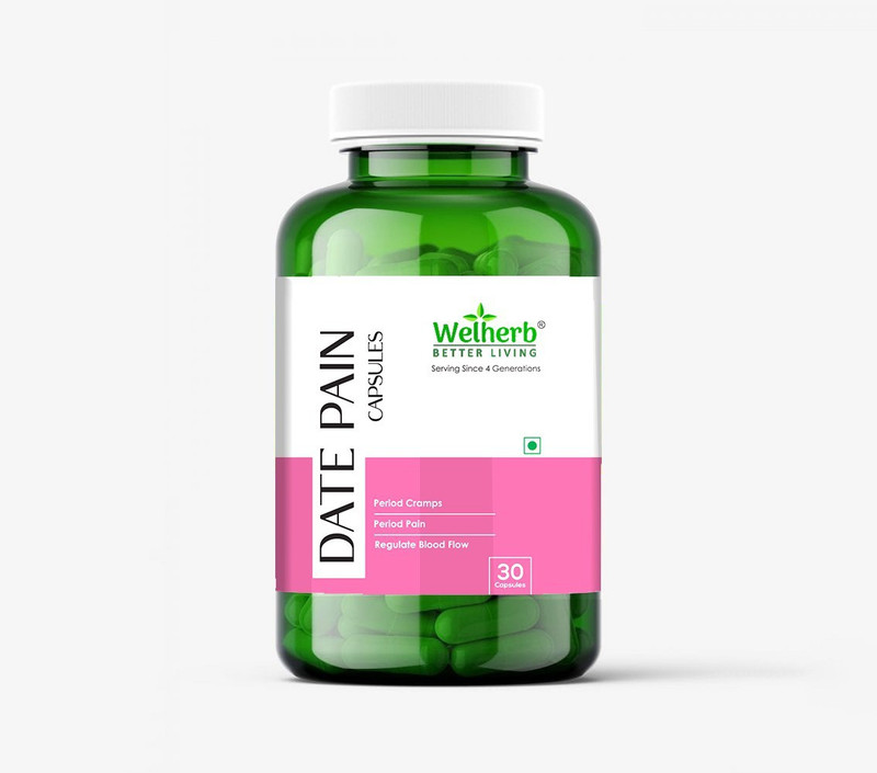 Welherb Date Pain | Ayurvedic Capsules for Period Cramps, Period Pain 30 Caps(30 Capsules)