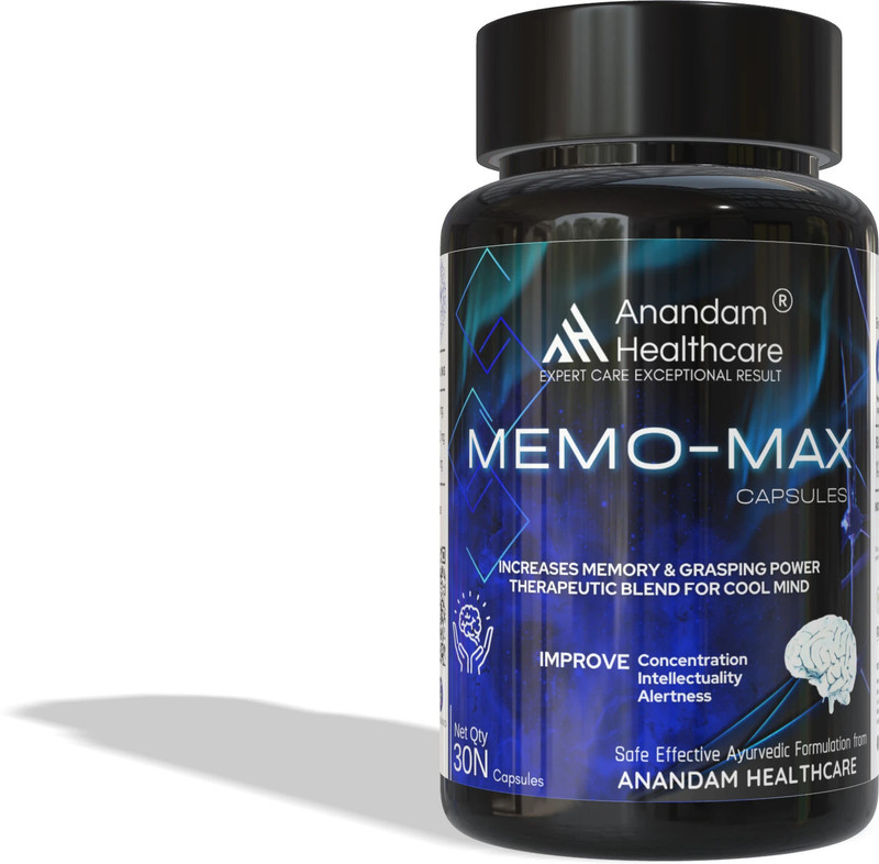 Anandam Healthcare MemoMax Vegan Capsules - Memory, Focus & Stress Relief Brain Booster(30 Capsules)