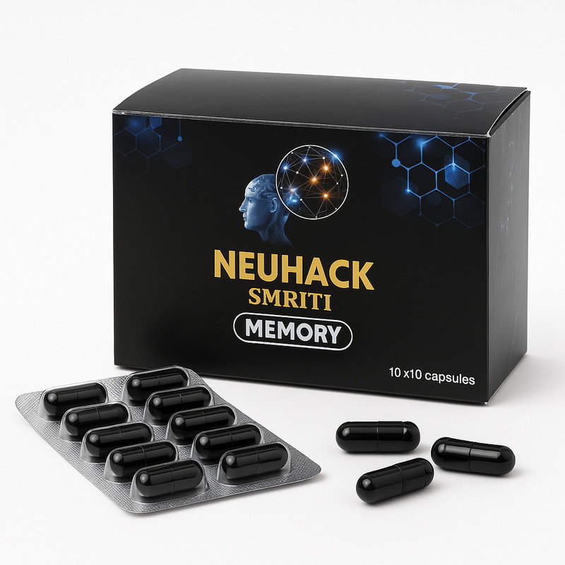 Neuhack Smriti Brain & Memory Support Supplement with Brahmi, Ashwagandha, Shatavari(100 Capsules)