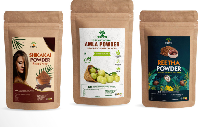 Trivang Pure Herbal Amla, Reetha & Shikakai Powder For Hair 50g each (Pack of 3)(250 g)
