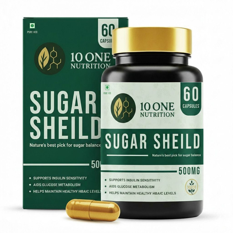 10 One Nutrition Sugar Shield 500mg | Ayurvedic Blood Sugar Care with Karela, Jamun & Gudmar(60 Capsules)