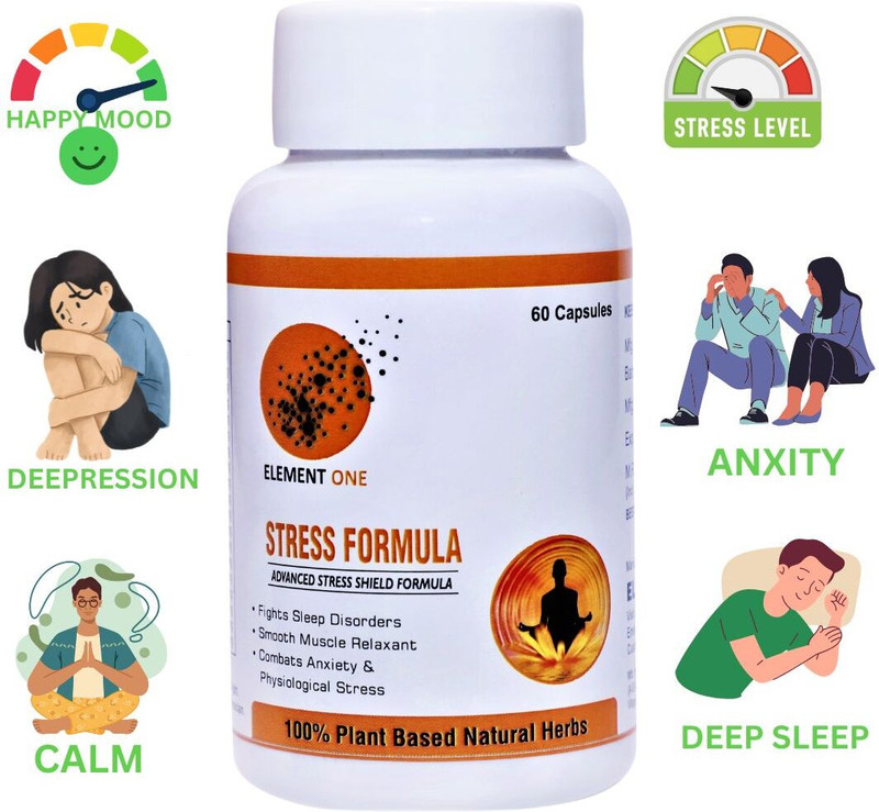ELEMENT ONE Stress Formula – Natural Stress Relief, Mood Support & Deep Sleep Supplement(60 Capsules)