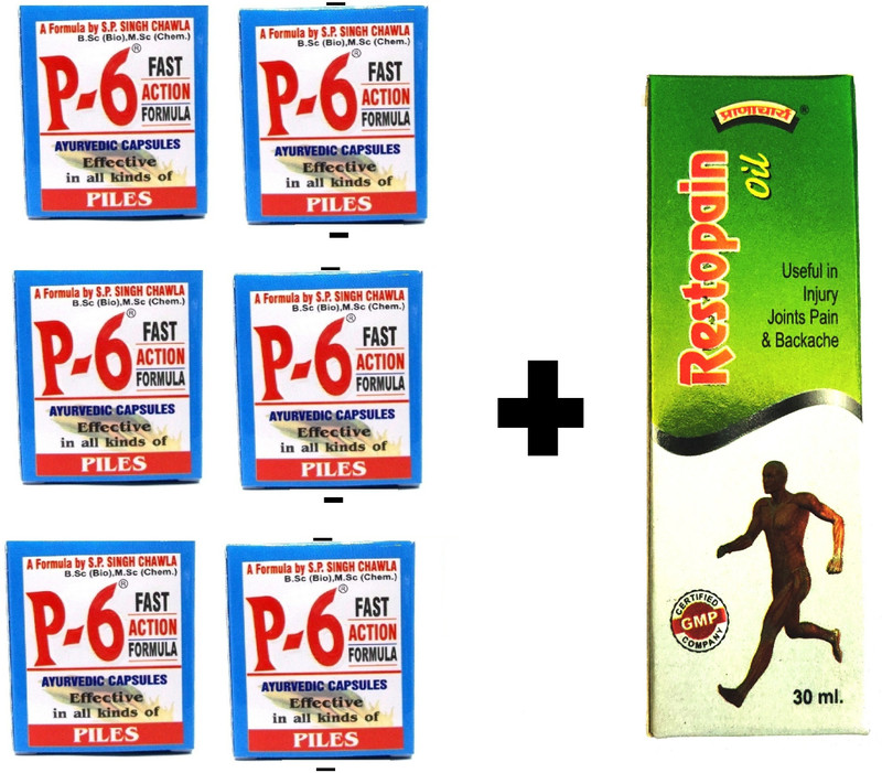 P-6 Capsule for piles and Restopain(Pack of 7, 144 Capsules)