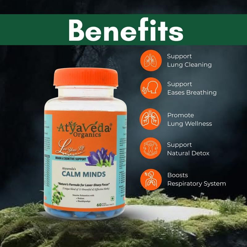Atyaveda Organics Calm Minds | All-in-One Mental Wellness & Brain Booster(60 Tablets)